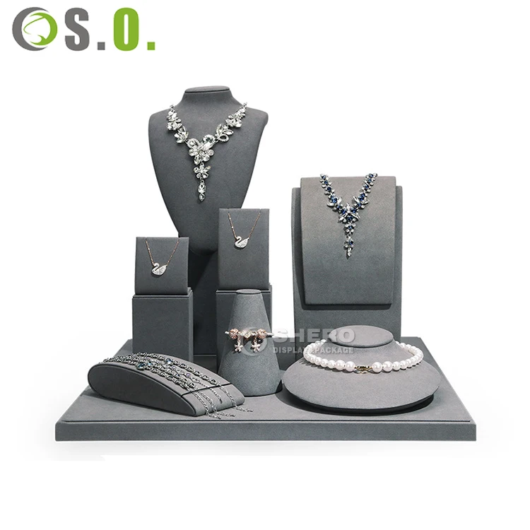Customized Wholesale Showcase Exhibitor Microfiber Jewelry Display Set  Necklace Display Stand Bust Mannequin