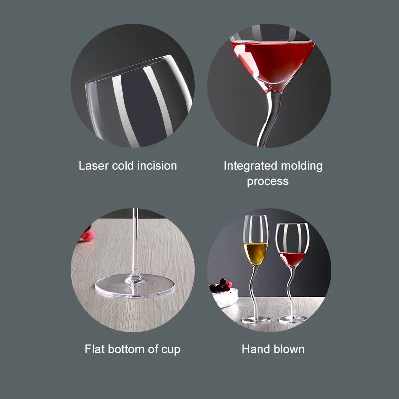 Luxury Fancy Irregular Stemmed Premium Sparkling Curved Stem Creative Crystal champagne Glasses Gift Wine Glass Set