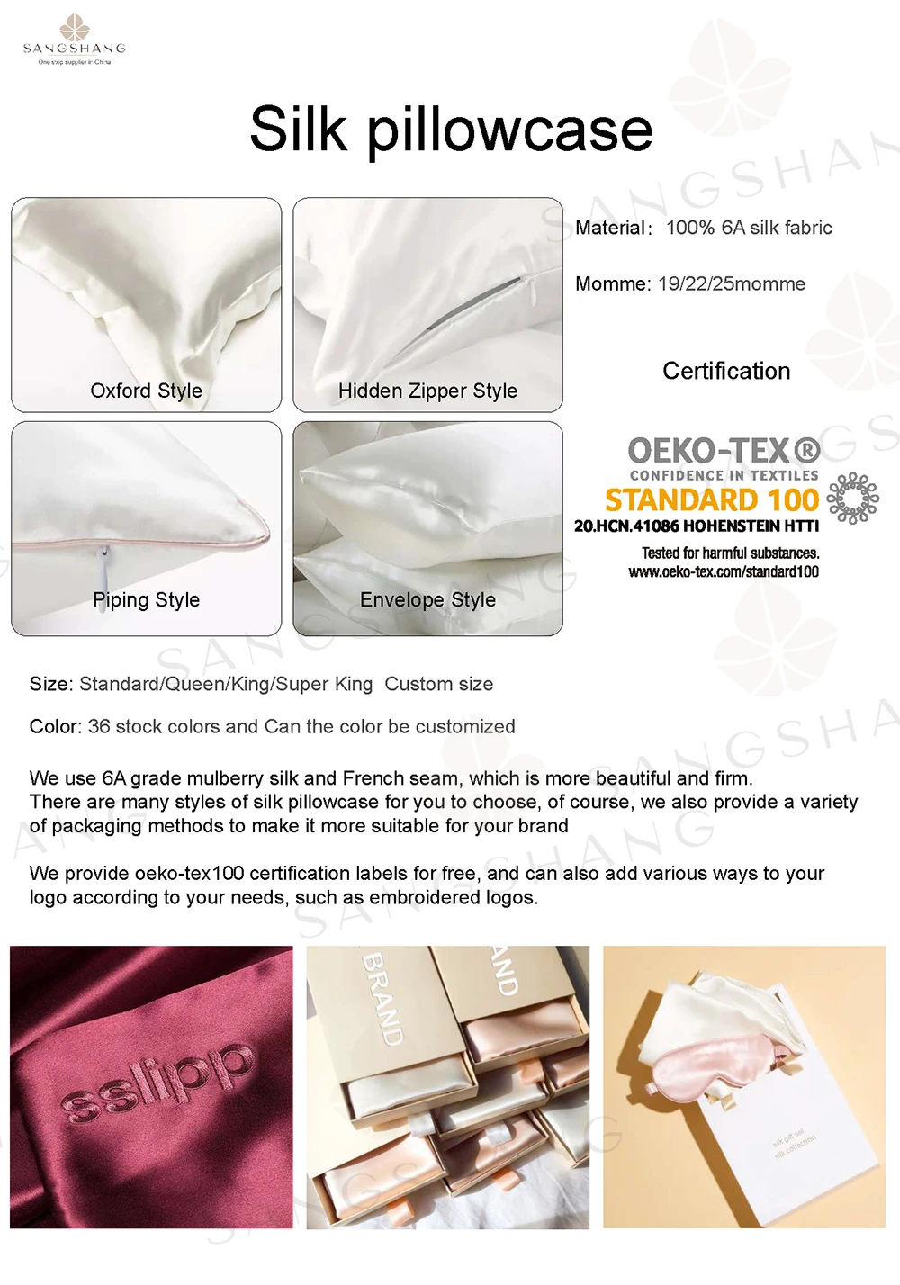 Wholesale Custom Grade 6a 100 Silk Satin Pillow Case Mulberry Silk