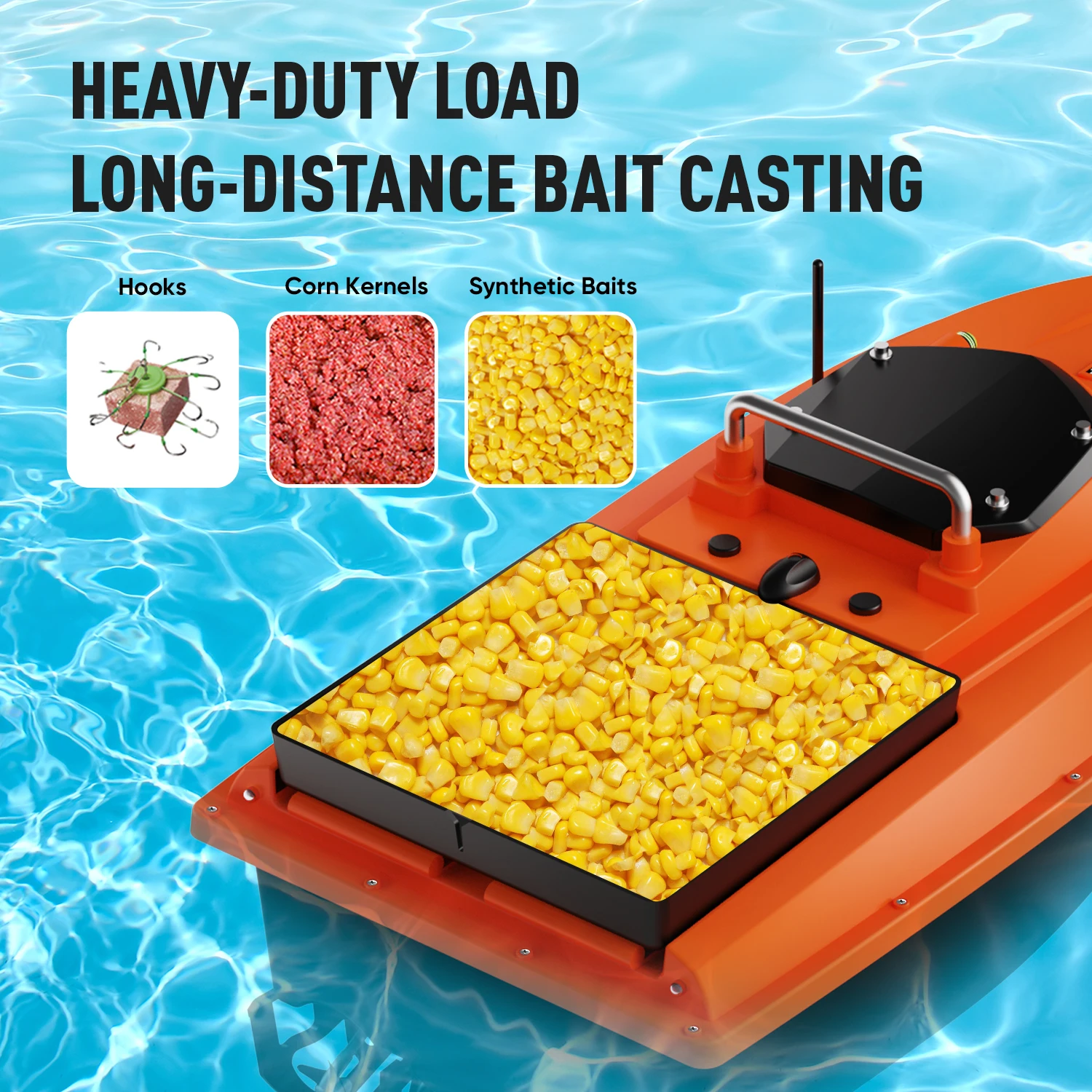 S80 Motor High Speed Saltwater RC Bait Boat for Surf Fishing with Bait Tray 22,000A Battery,IP 66 Waterproof