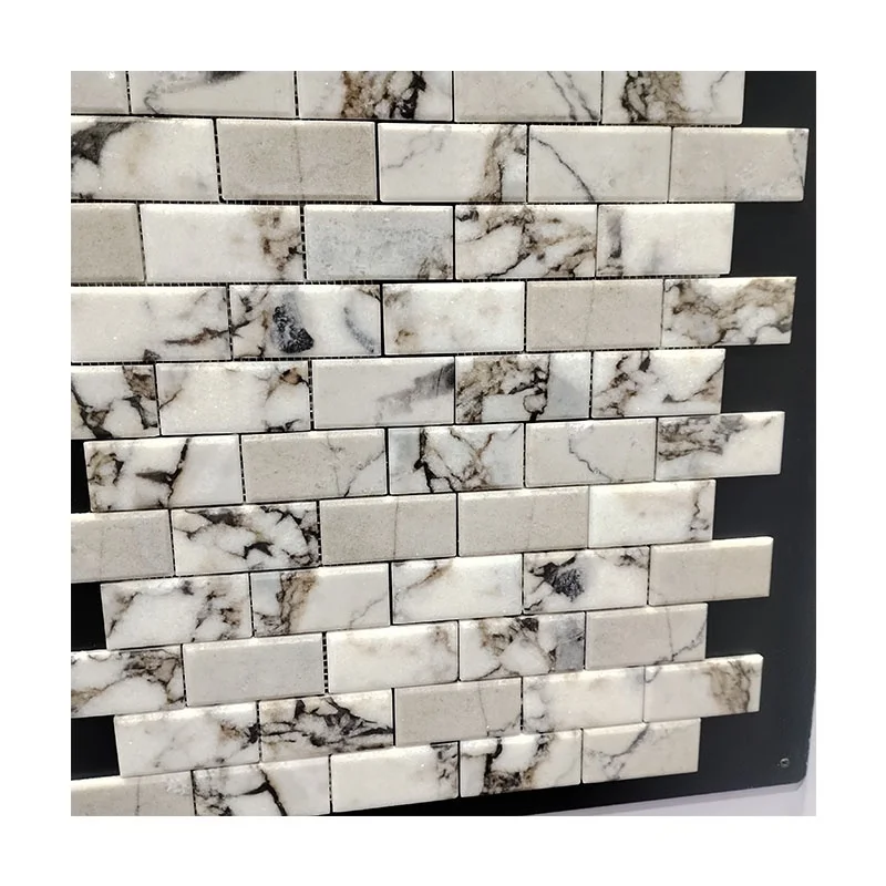 Cheap Price China Manufacturer Natural Stone Rectangle White Marble Mosaic Tiles With Brown Vein for House Hotel Restaurant Wall