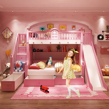children bed modern pink princess bed kids bunk beds double Girls Bedroom Furniture Wooden