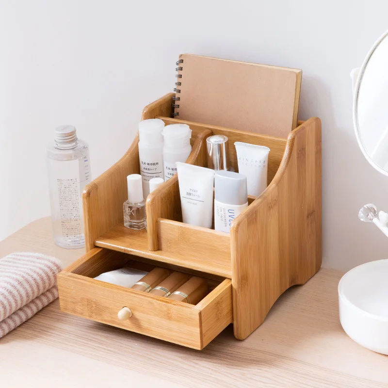 HOSTK ZM2028 бамбуковая деревянная полка-органайзер для рабочего стола с ящиками, настольное мини-хранилище для офиса