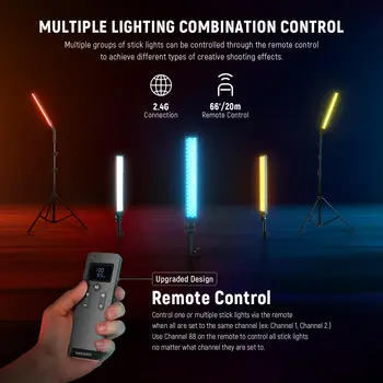 2 Pack Handheld Dimmable 3200K~5600K CRI97+ Video Lights with Stands NEEWER Upgraded LED Video Light Stick & 2.4G Remote Kit detail image