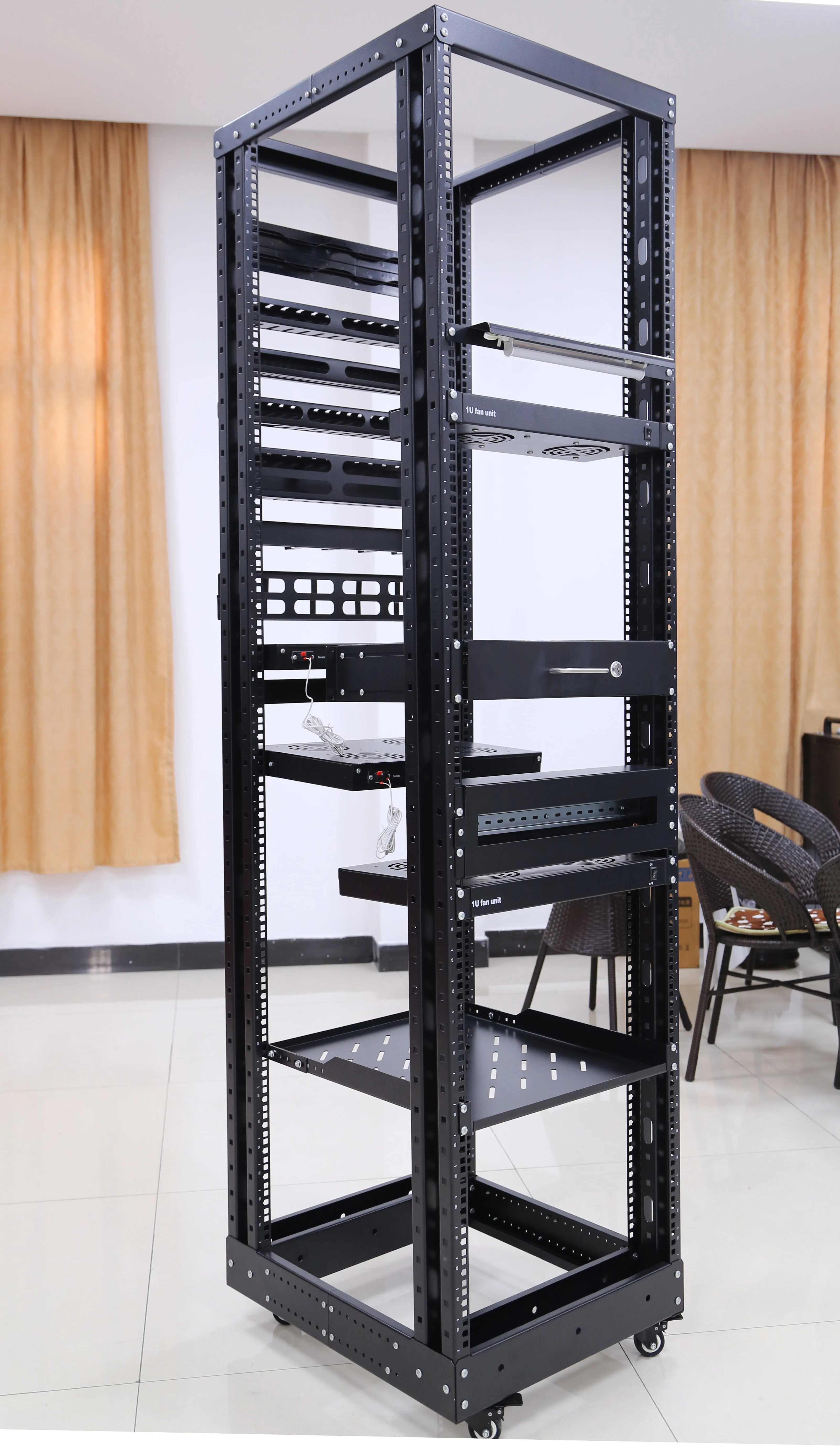 18-47U Server Rack 4 Post Open Rack Floor Rack With 4 Castor Open Frame ...