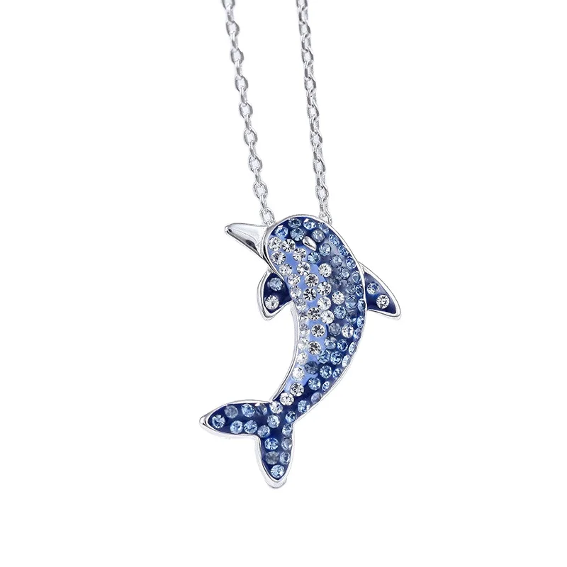 Silver Simple Necklace Women Blue 