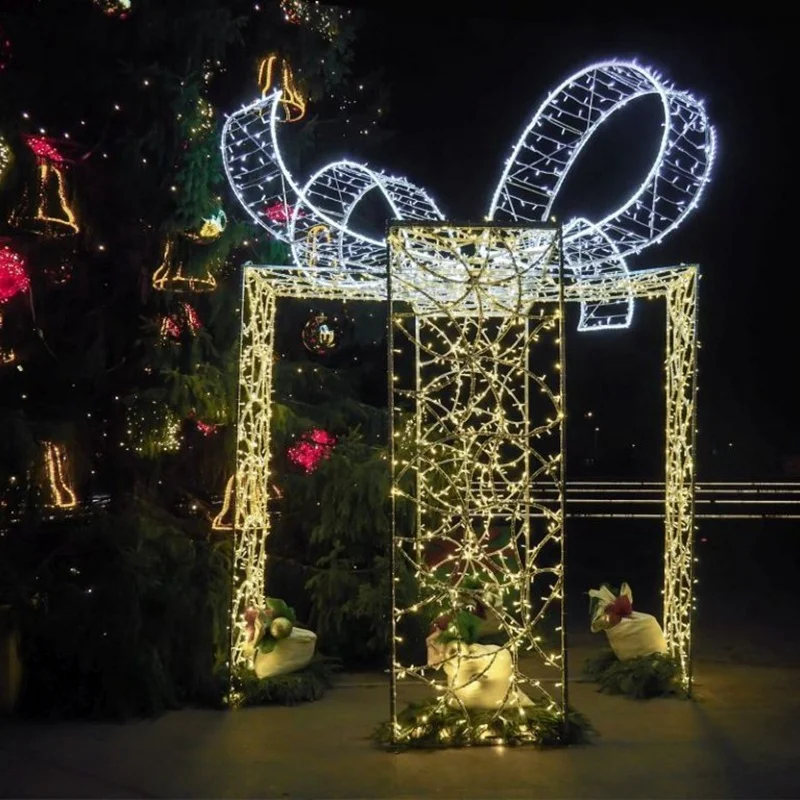 Коммерческое наружное Рождественское украшение двора, светодиодная 3D подарочная коробка с подсветкой
