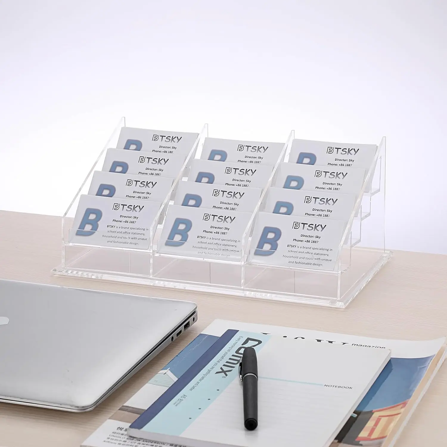 Clear Blue Acrylic Business Card Holder Display Stand By Beauticom | BCH-3-BLUE