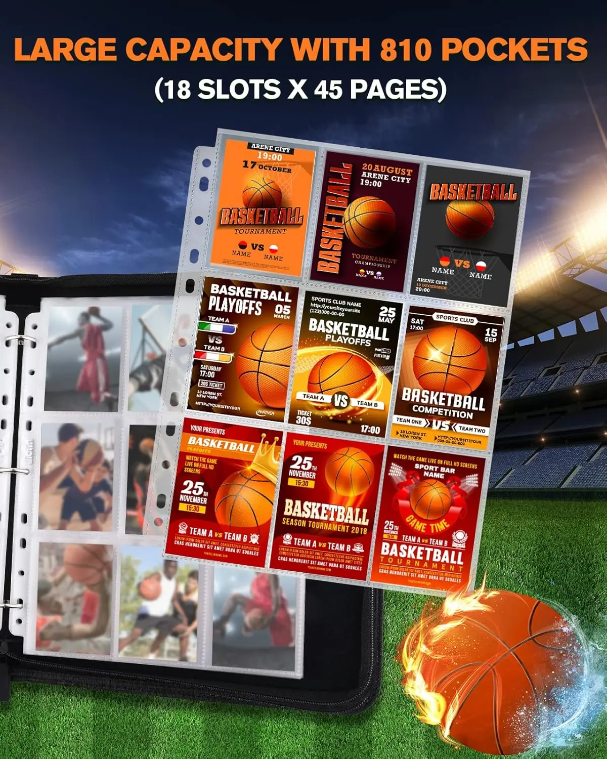 basketball trading card binder 720 Pockets Basketball Card Binder Sleeves for Basketball Trading Card –  Card collections store main image 1