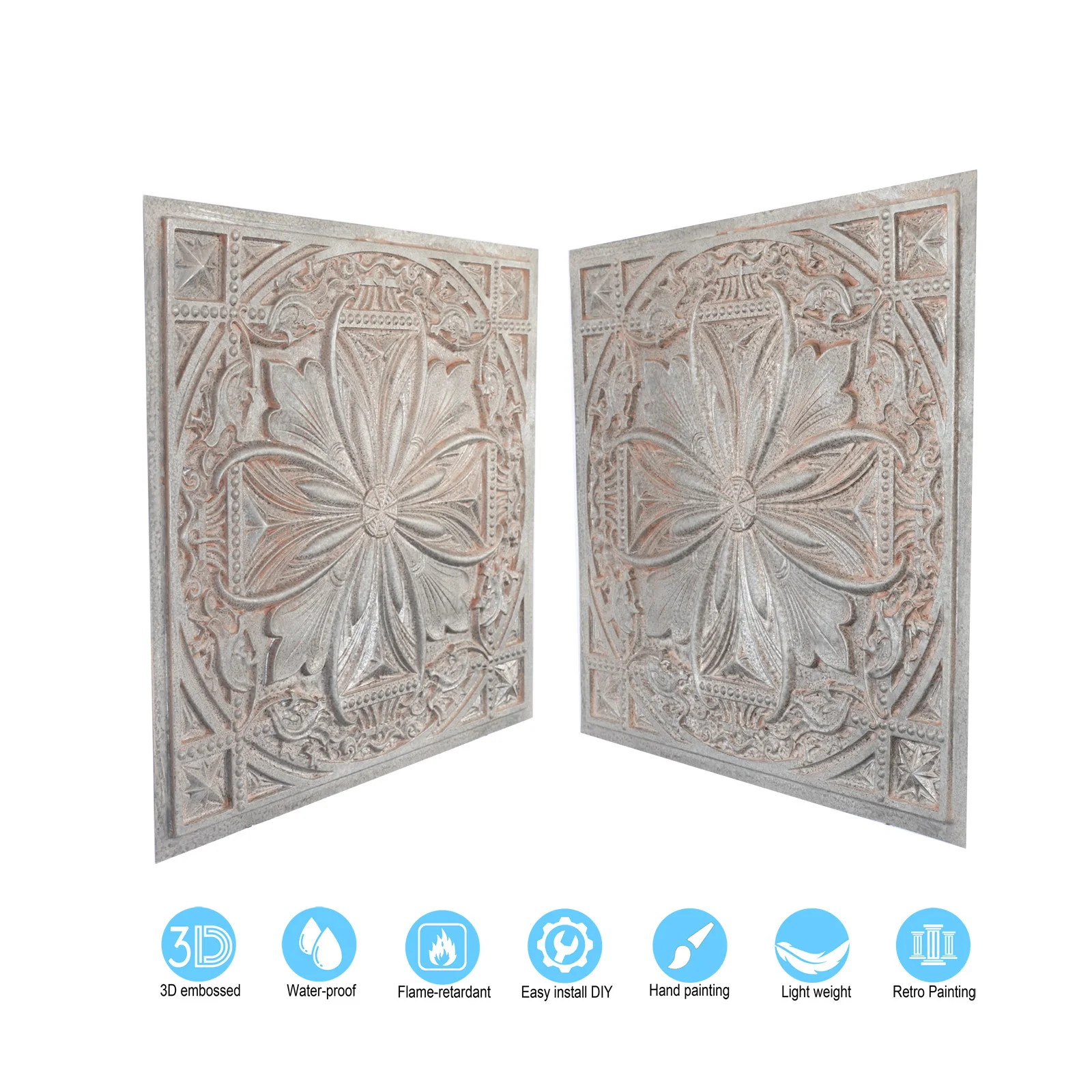 PVC Ceiling Tiles Waterproof Artistic Interior Decorative Panels for Hotel and Cafe Club PL10 Weathered Iron
