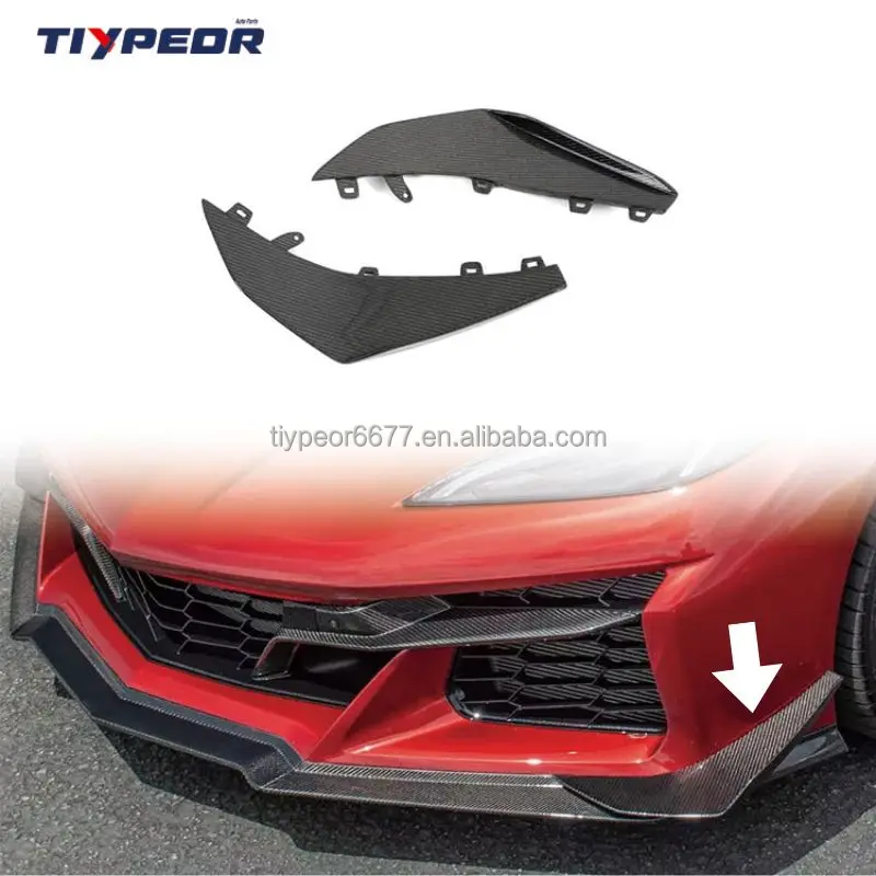 product tiypeor carbon fiber front bumper splitter canard protector for chevrolet corvette c8 z06 2023 2024 rear diffuser lip trim356-4