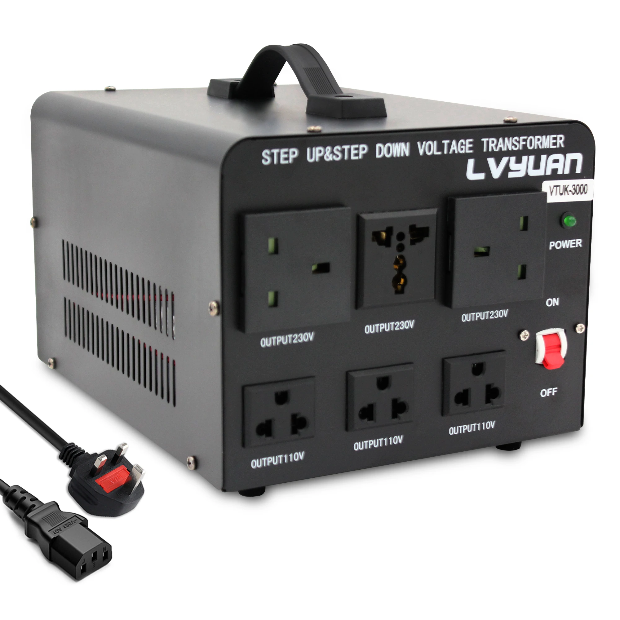 LVYUAN 英国プラグ 3000VA 変圧器 AC 220V 110V 昇圧・降圧変圧器 電圧 