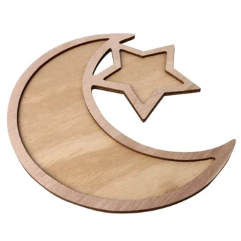 Nicro Creative Eid Mubarak Theme Festival Party Supplies Eco-Friendly Moon Star Wooden Food Cake Desert Tray Ramadan Decoration