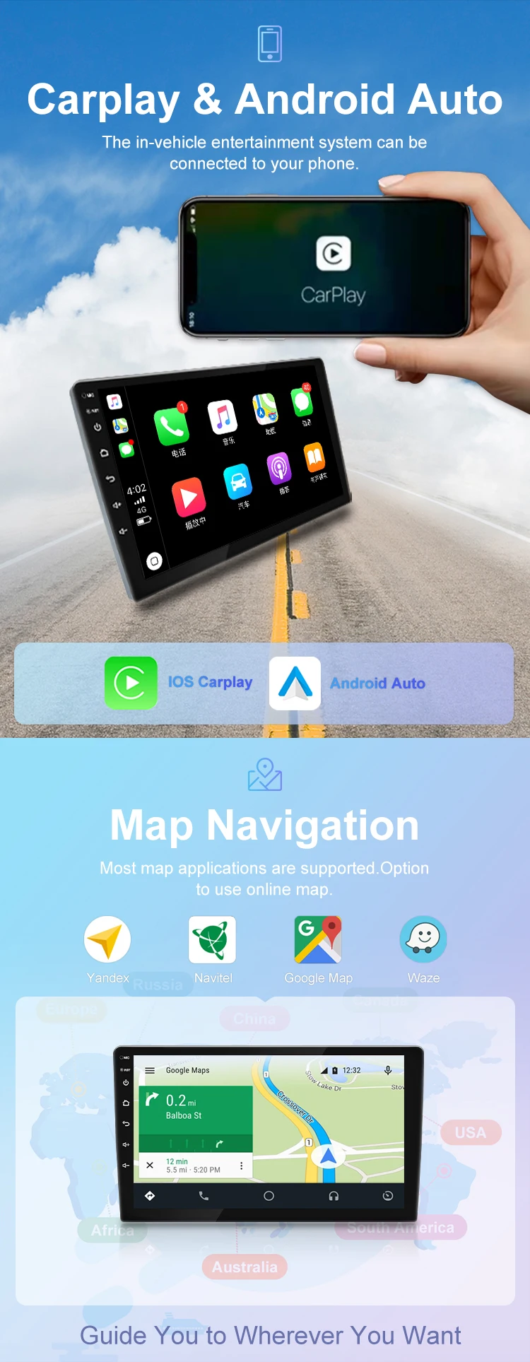 Qualcomm QLED Carplay Android 11 8core 6+128GB DSP Car multimedia system for 2din universal GPS WIFI Radio stereo