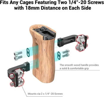 SMALLRIG Direction Changeable Side Wooden Handle Grip for DSLR Camera Cage HSN2093C product image