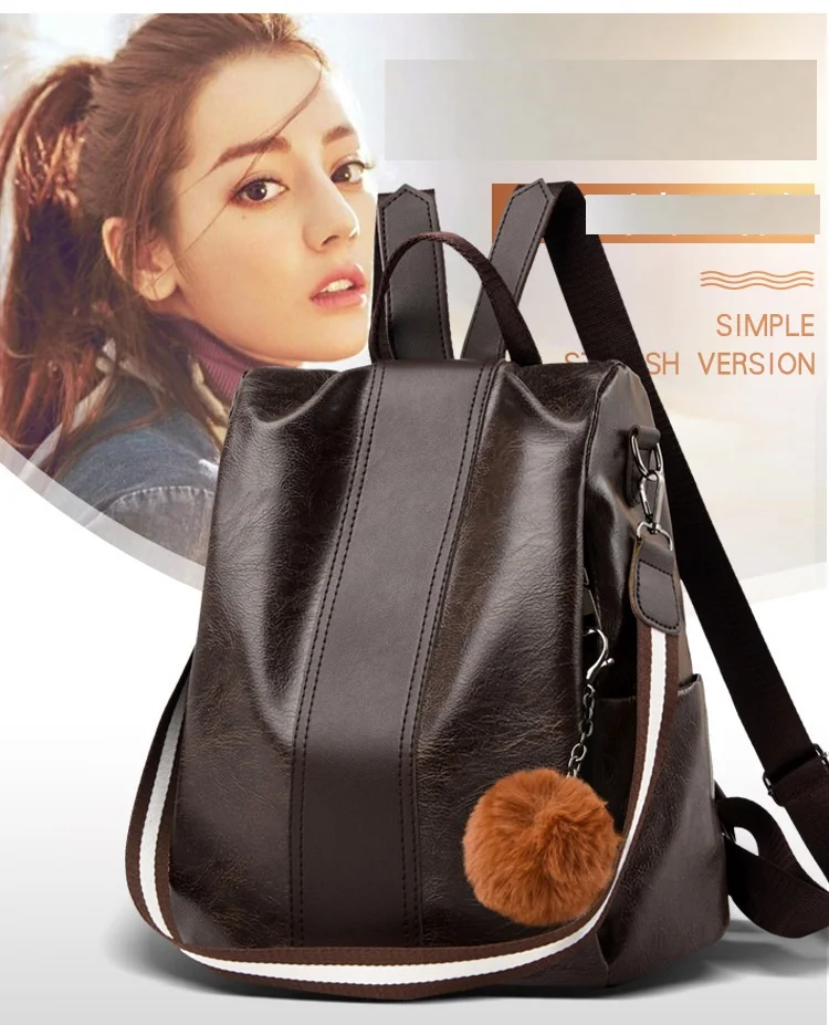 2024 European and American Style Large-capacity Anti-Theft Ladies Convertible Soft PU Women Backpack