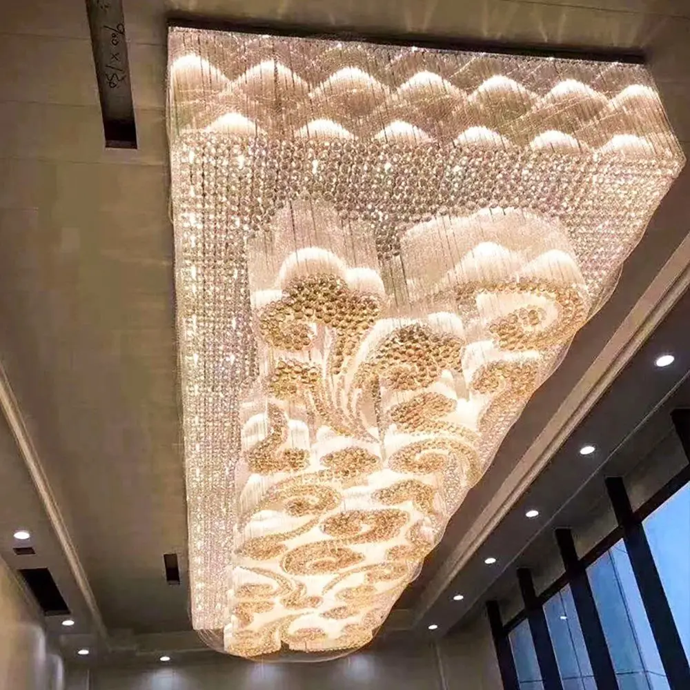 Modern Large Scale Ceiling Hanging Lamp Luxury Pendant Lights High Led Crystal Custom Hotel Auspicious Cloud Shape Chandelier