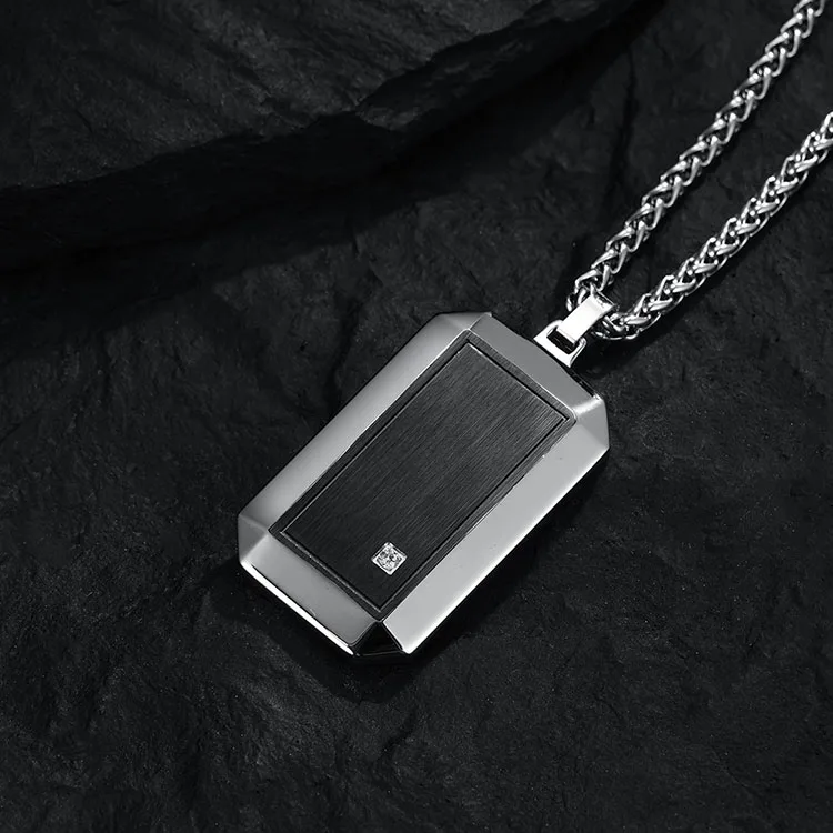 Stainless Steel Solid Design Male Luxury Jewelry Classic Silver Black Plated Two-tone Tag Pendant Necklace