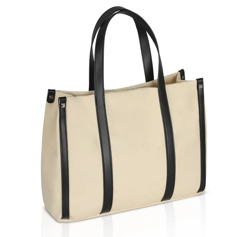 Large Durable Canvas Tote Bag with Leather Handle Shoulder Bag for Women Girls