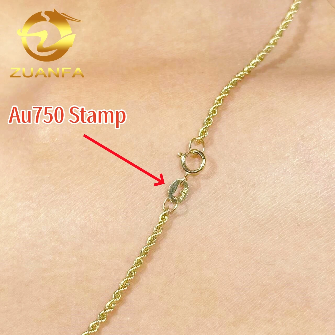 Stamped Au750 Solid 18k Yellow Gold Necklace | Women's Rope Chain 46cm (18") | No Stone