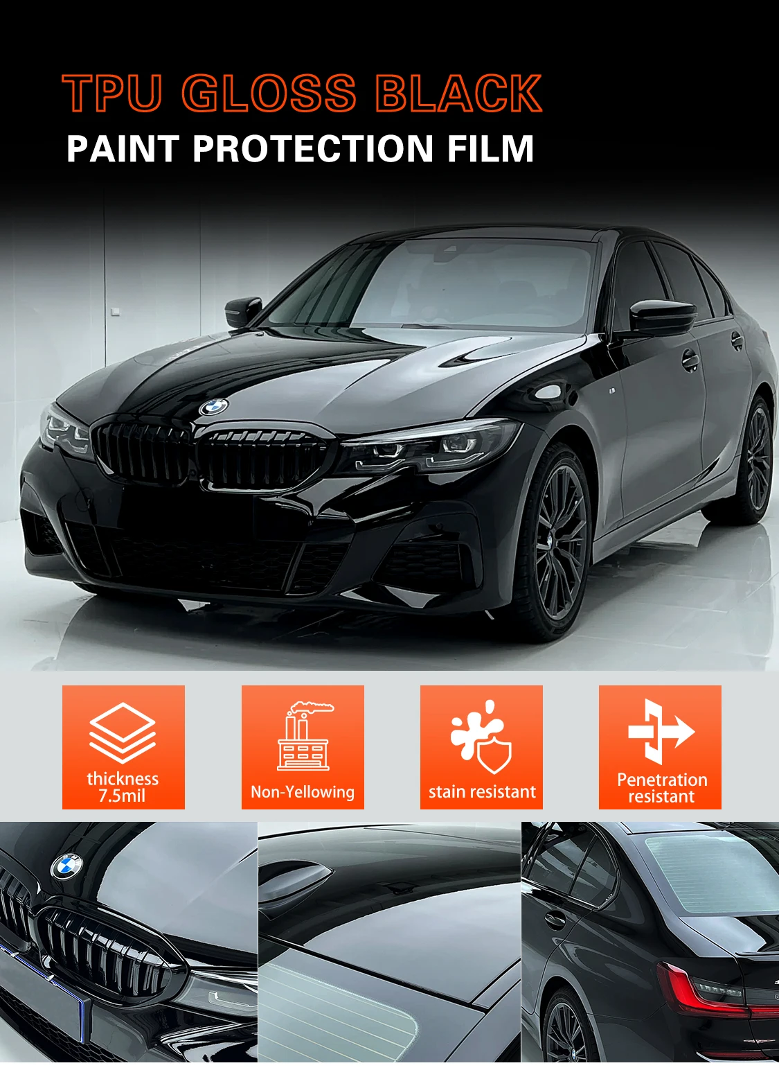 7.5mil Ppf Black Self Healing High Gloss Tpu Film Car Ppf Tpu Paint ...