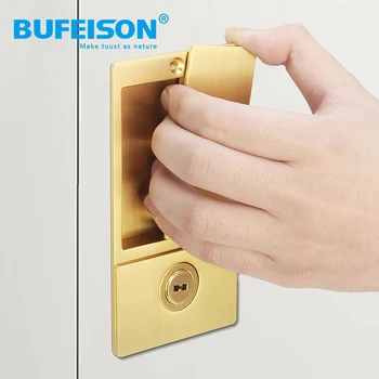 Indoor door lock with embedded flat door lock minimalist and silent sliding door pocket bedroom wooden  invisible