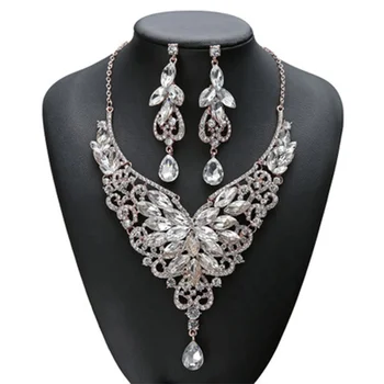 Wholesale deluxe Crystal earring Necklace Fashion Imitation Jewelry, Earring Necklace Set, Wedding Women Bridal Jewelry Sets