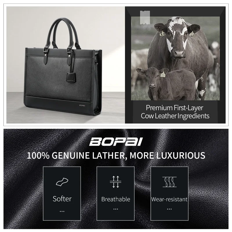 New Design Custom Office Laptop Bag 15.6 Inch Lightweight Men Documents Genuine Leather Briefcase
