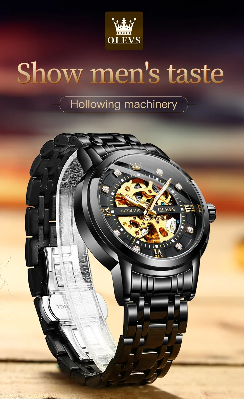 OLEVS 9901 Men's Automatic Mechanical Movement Watches Waterproof Luminous Diamond Design Luxury Brand Business Wrist Watch