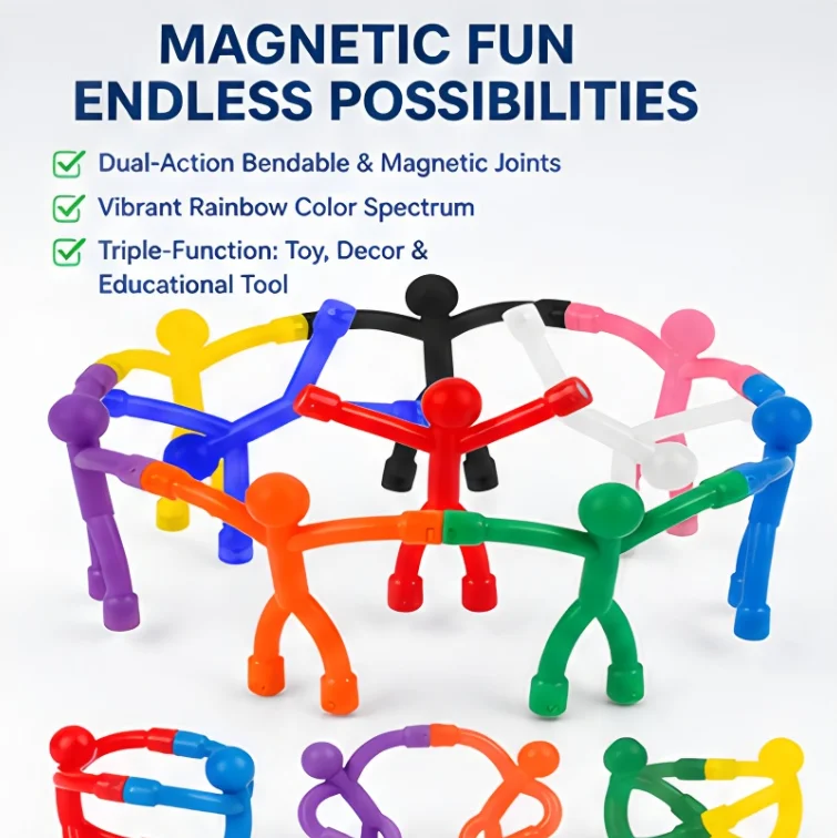 Magnet Bendable Figure Toy Plastic Man Fidget Ornament Set Rainbow Color Stress Relief Desk Decor Wholesale Gift Girls  Fun Art