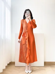 2026 Latest Dress: Luxury Elegant Pleated Dress + Asymmetrical Ruffle & Bow Waist Detail Women's Dress