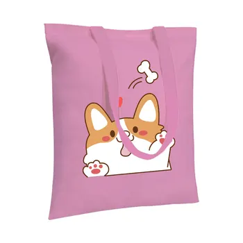 Reusable Customized Portable Foldable Shopping Bag  pink Cotton Canvas Tote Bag