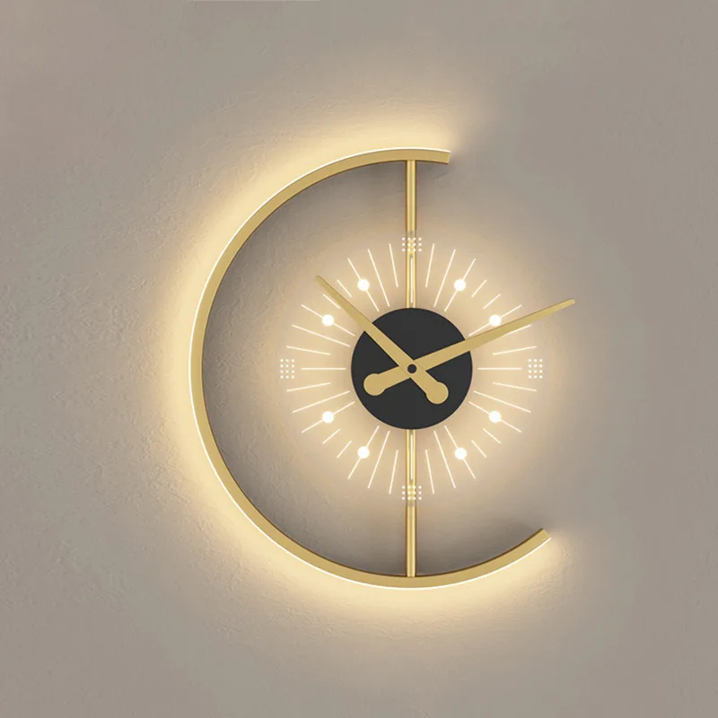 Lampada a muro industriale LED dorata in stile nordico con orologio e caricabatterie, luci da comodino moderne per camera da letto 90 6000 K, per soggiorno