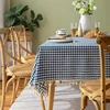 Dark blue cotton and linen mini plaid tassels