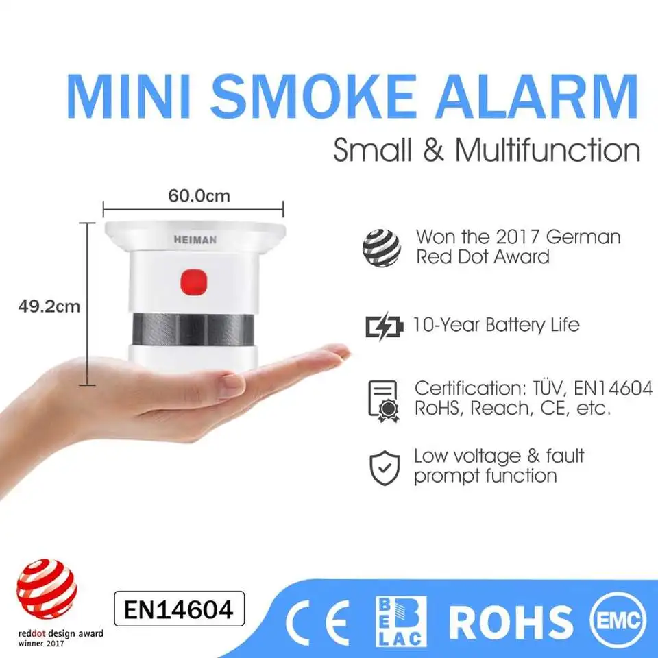 Source Sécurité incendie EN14606 Mini détecteur de fumée Reddot