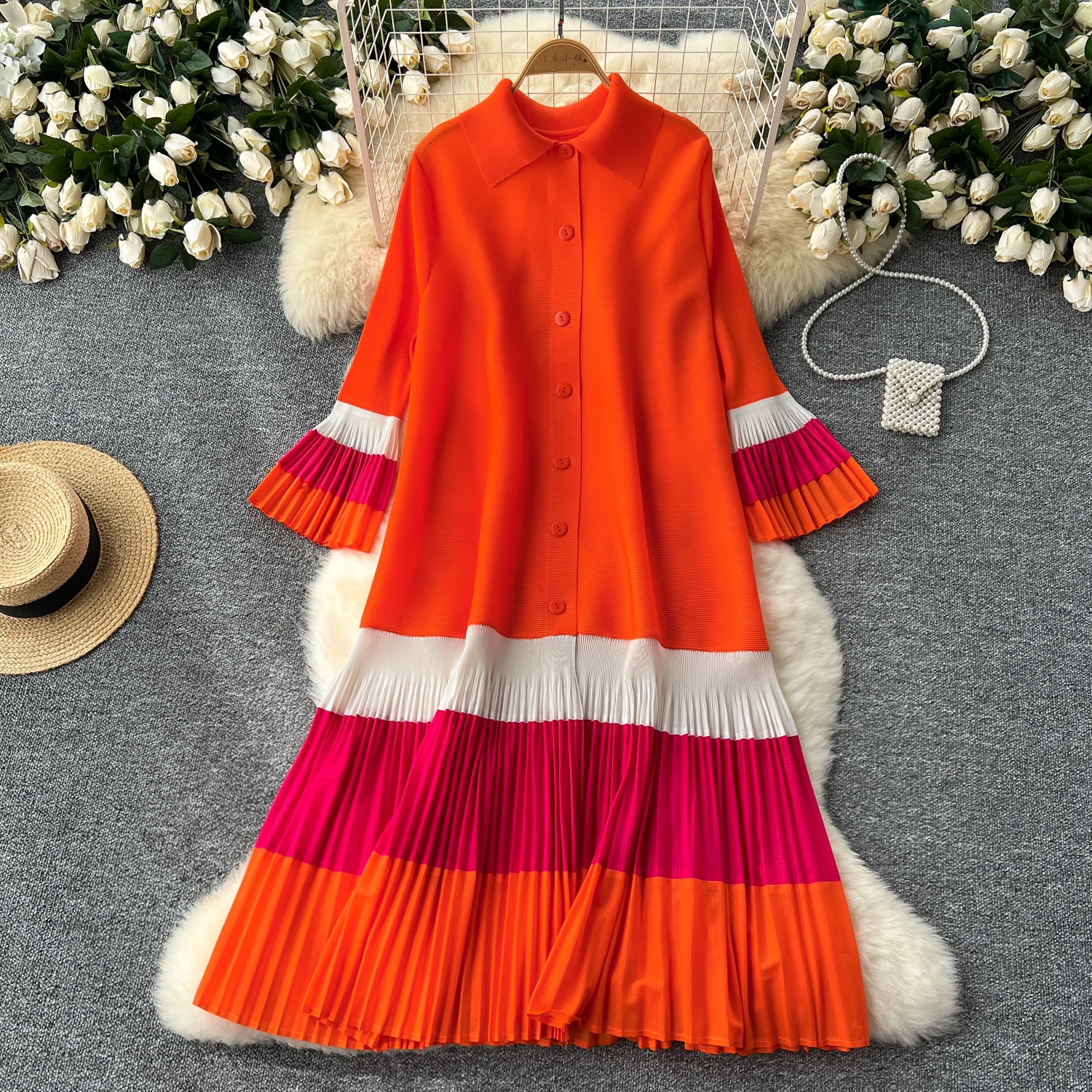 strapless open back dress Bright Pink Heat Pleated Spaghetti Gown main image 0