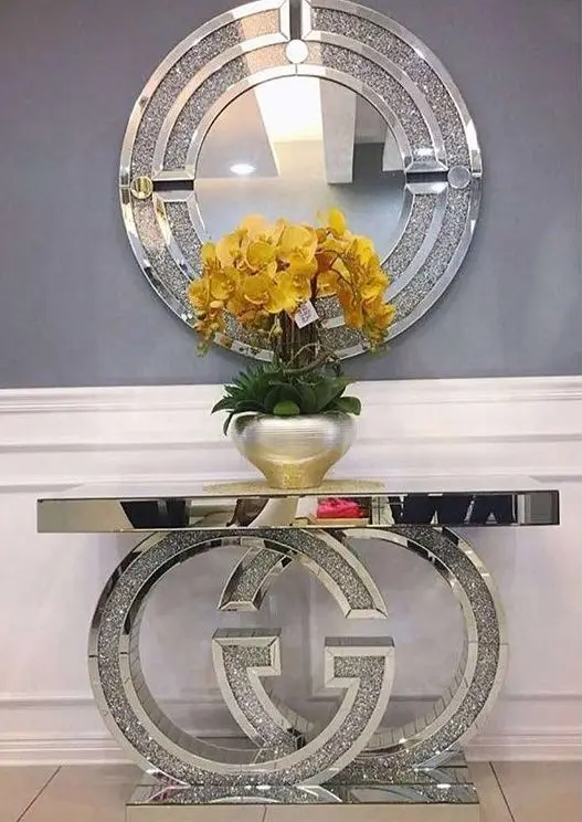Fair Price Elegant French Style Cheap Crushed Diamond  Mirrored Console Table