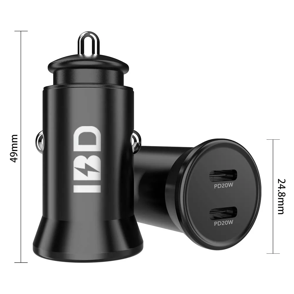 
 High Quality IBD Mini Dual USB Car Charger PD20 Watt Type C Car Charger With Fast Charging  