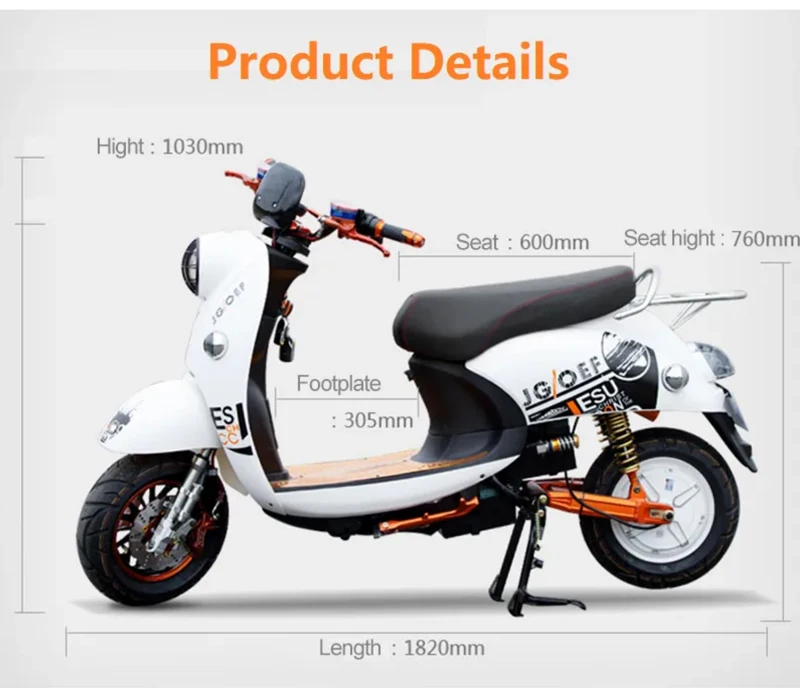 125cc Adult Electric Motorbike Scooter 40-60km/h Speed, OEM