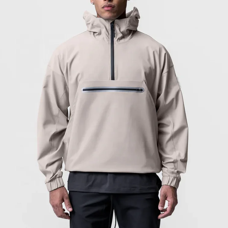 Adjustable Hem Elastic Sleeve Cuffs Design New Fashion Blank Waterproof Jacket Hoodie for Men