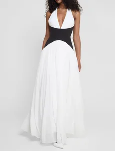 Custom High Quality Women's Summer Elegant Dresses New Fashion Sexy Halter Neck Contrast Corset Maxi Dress