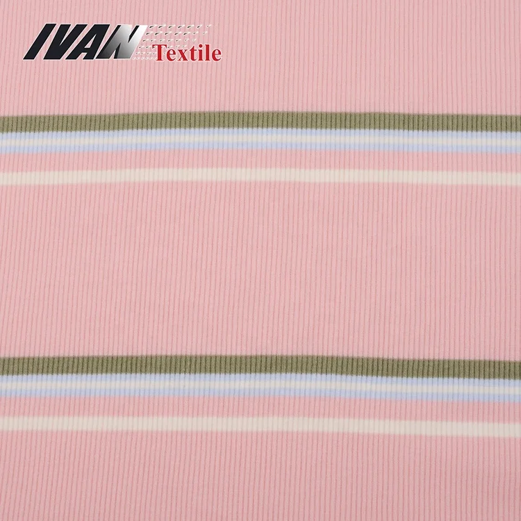 Hot selling products wholesale 40S CVC 2x2 knit rib polyester cotton spandex yarn dyed fabric