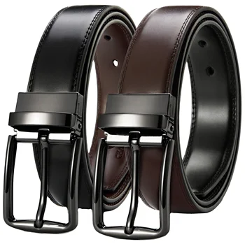 Double Style Mens Leather Belt with Rotatable Buckle for Business / Daily Use