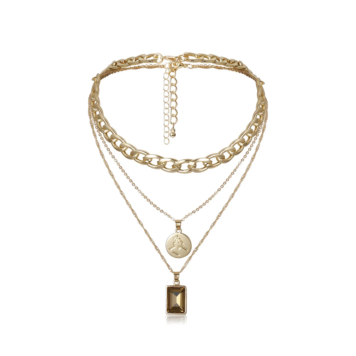 Fashion Womens Multi-Layer Chain Necklace Crystal Pendant Choker Collar Jewelry