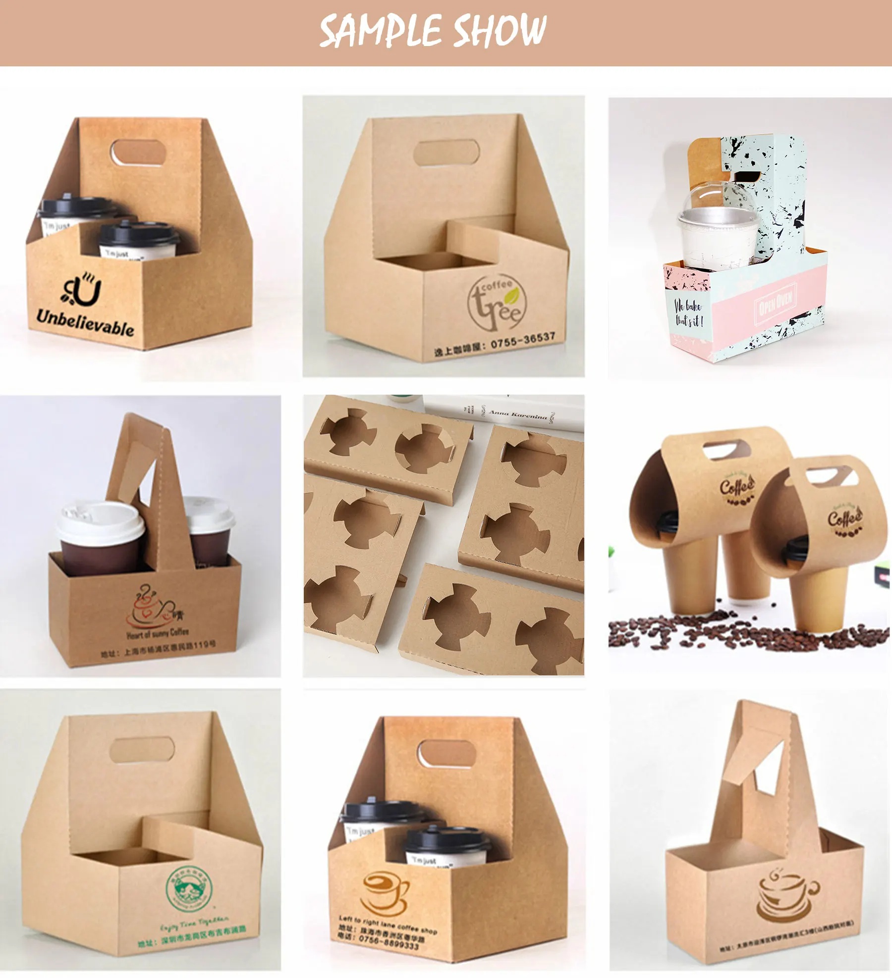 Eco Customized Take Away Hot Drink Coffee Tea Cup Holder With Handle Kraft Paper Cup Holder 1415