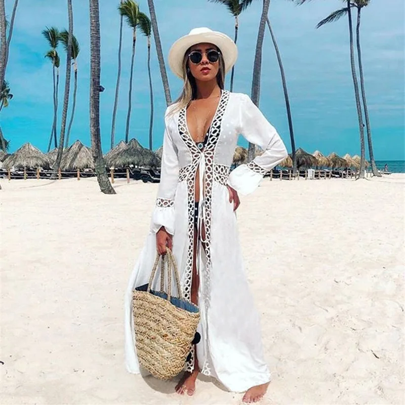 Women Sexy Cardigan Beach Crochet White 