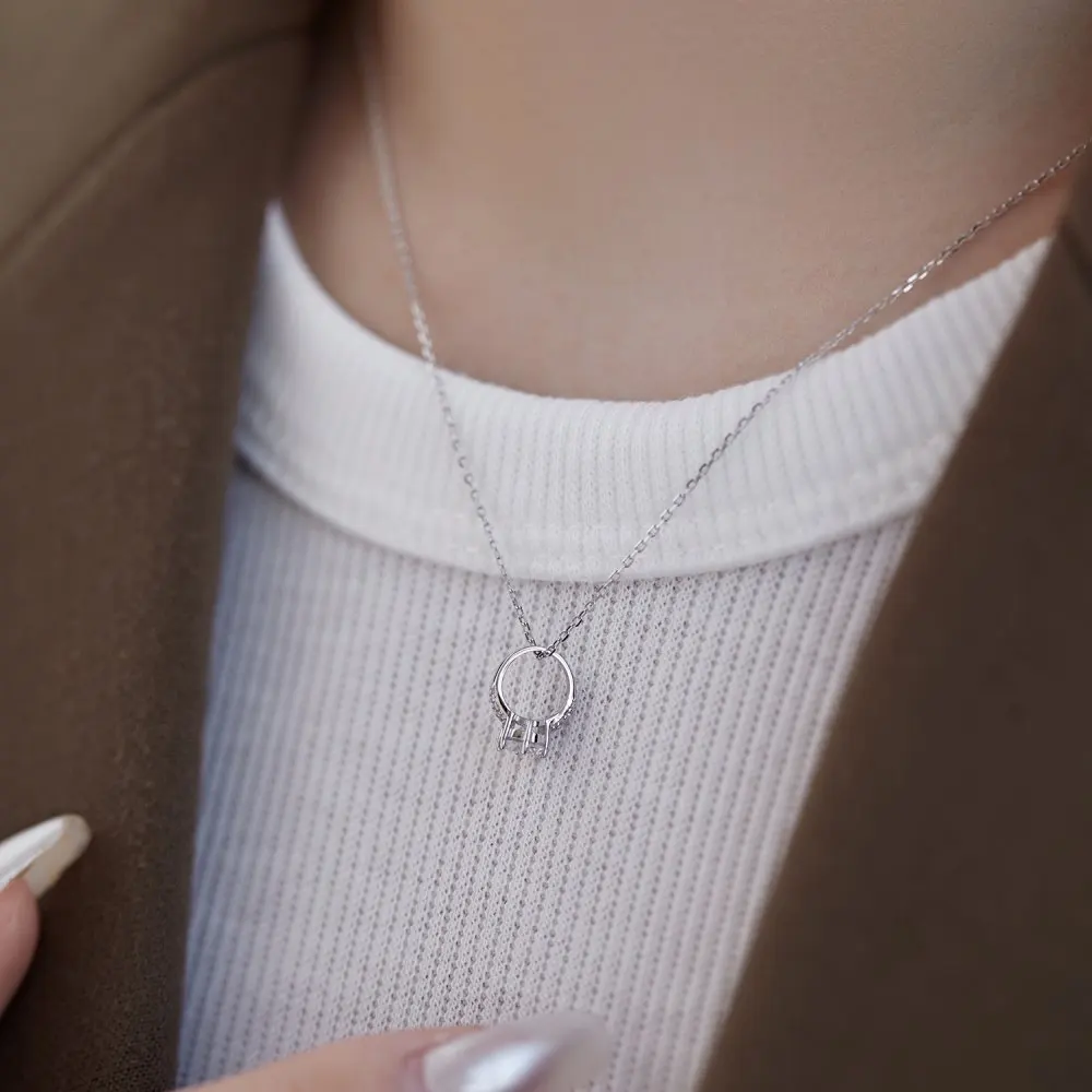 KAKODIY New fine jewelry 925 sterling silver round pendant necklace Cubic Zirconia hollow wedding ring pendant necklace for women detail 1