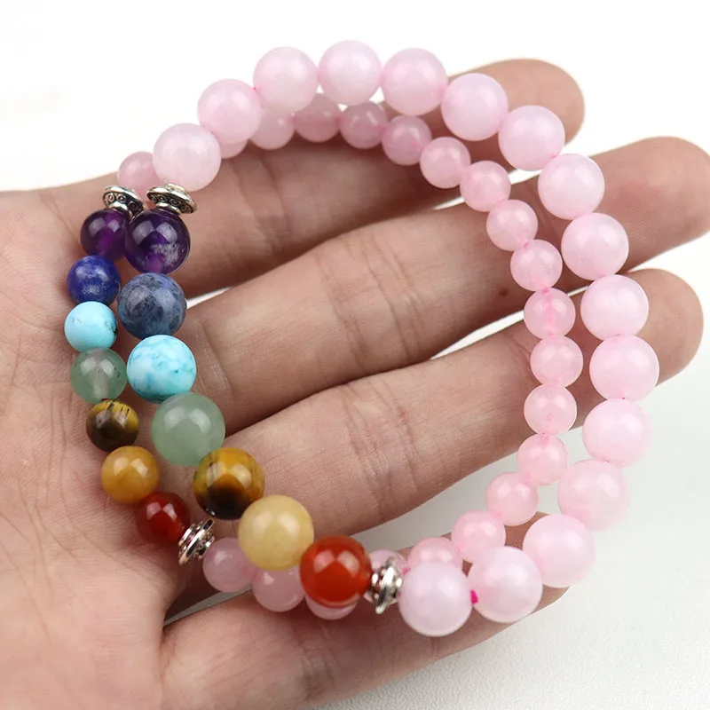 Custom 7 Seven Chakra Natural Stone Bracelets Jade Healing Crystal Beaded Bracelet for Women Girls