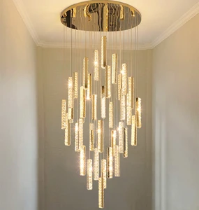 Light Luxury Stainless Steel Chandelier Simple Modern Nordic Style Long Bar Pendant for Living Room and Dining Room