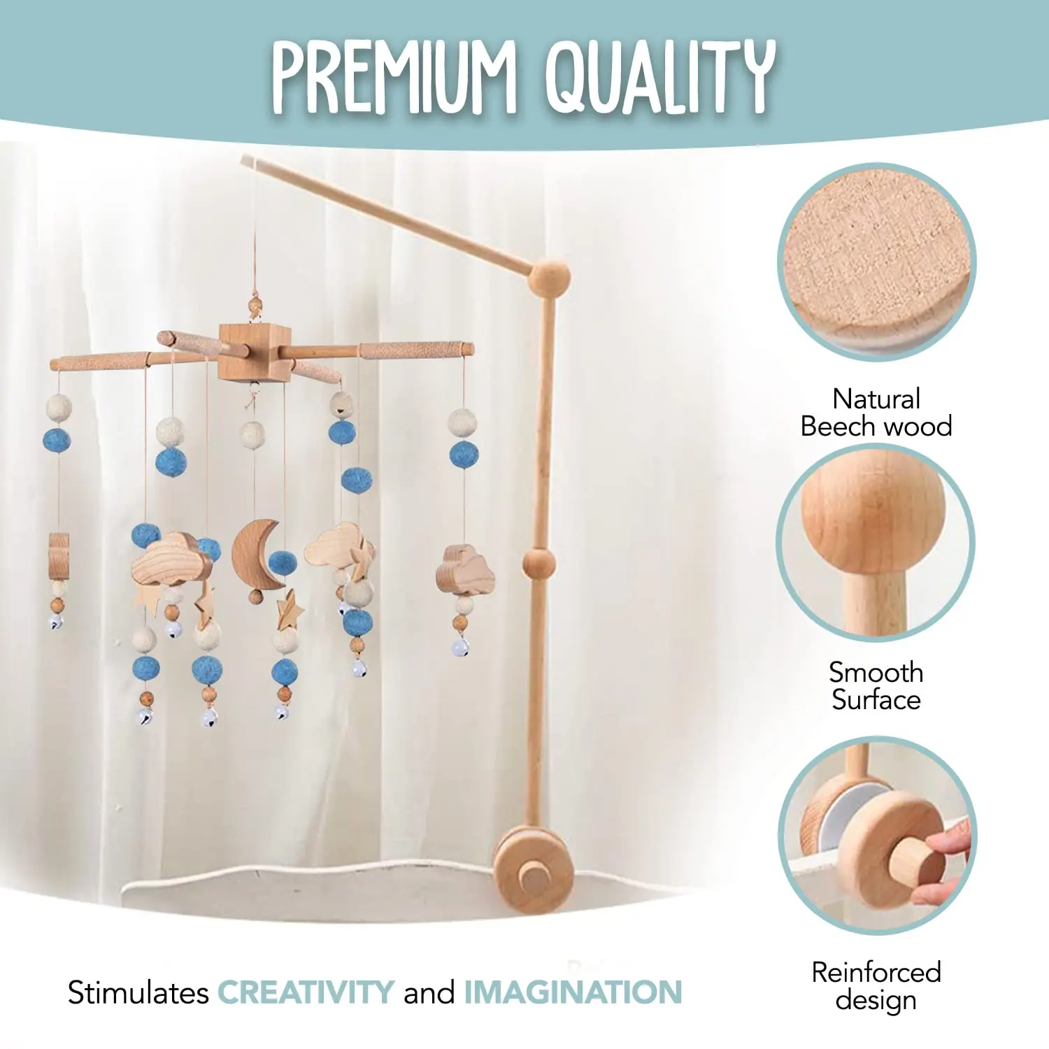 Wooden Baby Mobile Crib Holder For Mobile Hanging Baby Crib Attachment